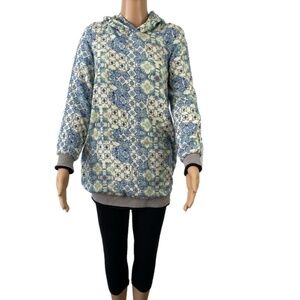 HILARY MacMillan size XS tunic length lined hooded shirt ribbed cuffs and hips